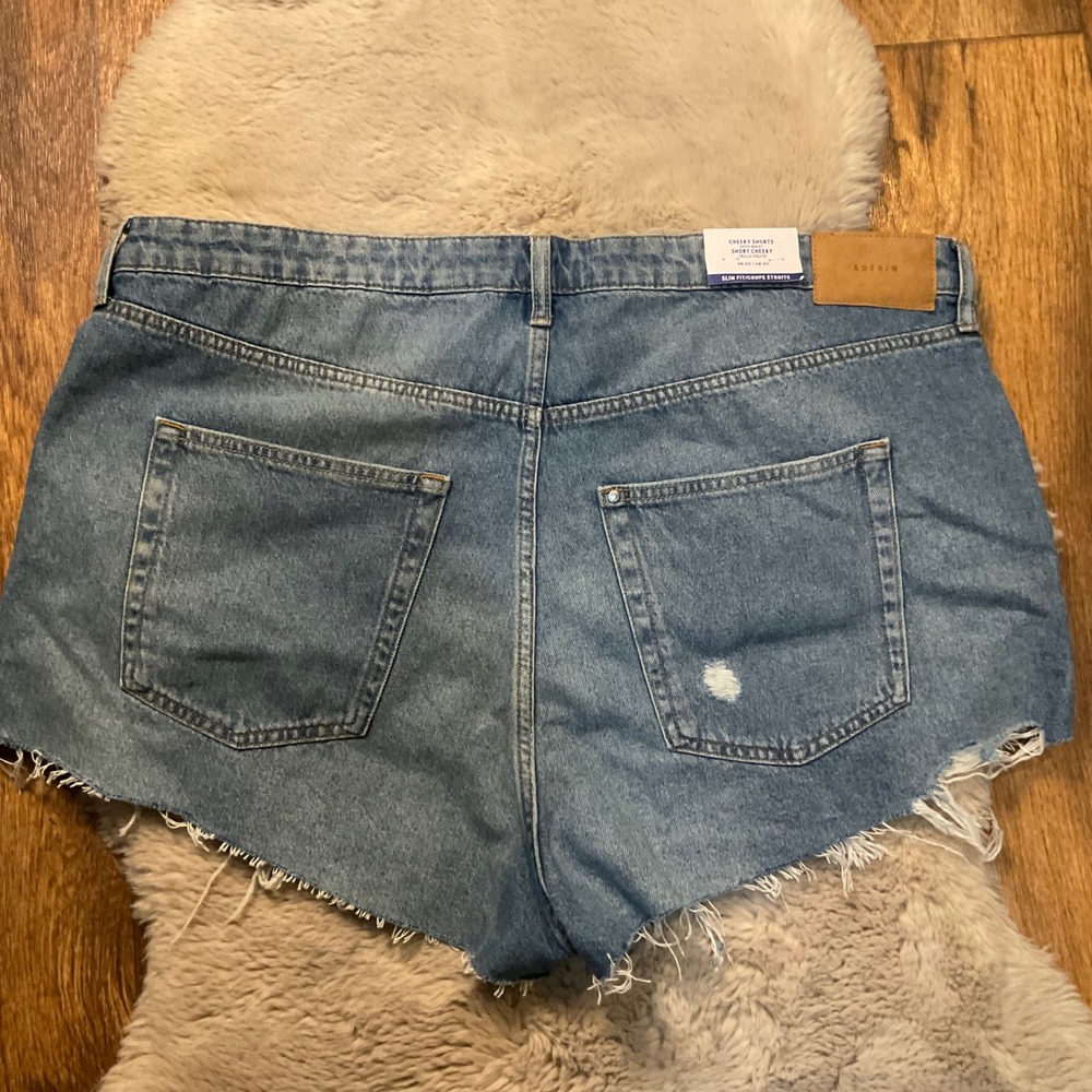 &Denim Cheeky High Waist Denim Shorts Size‎ 20 Medium Blue Womens NWT - Picture 7 of 8